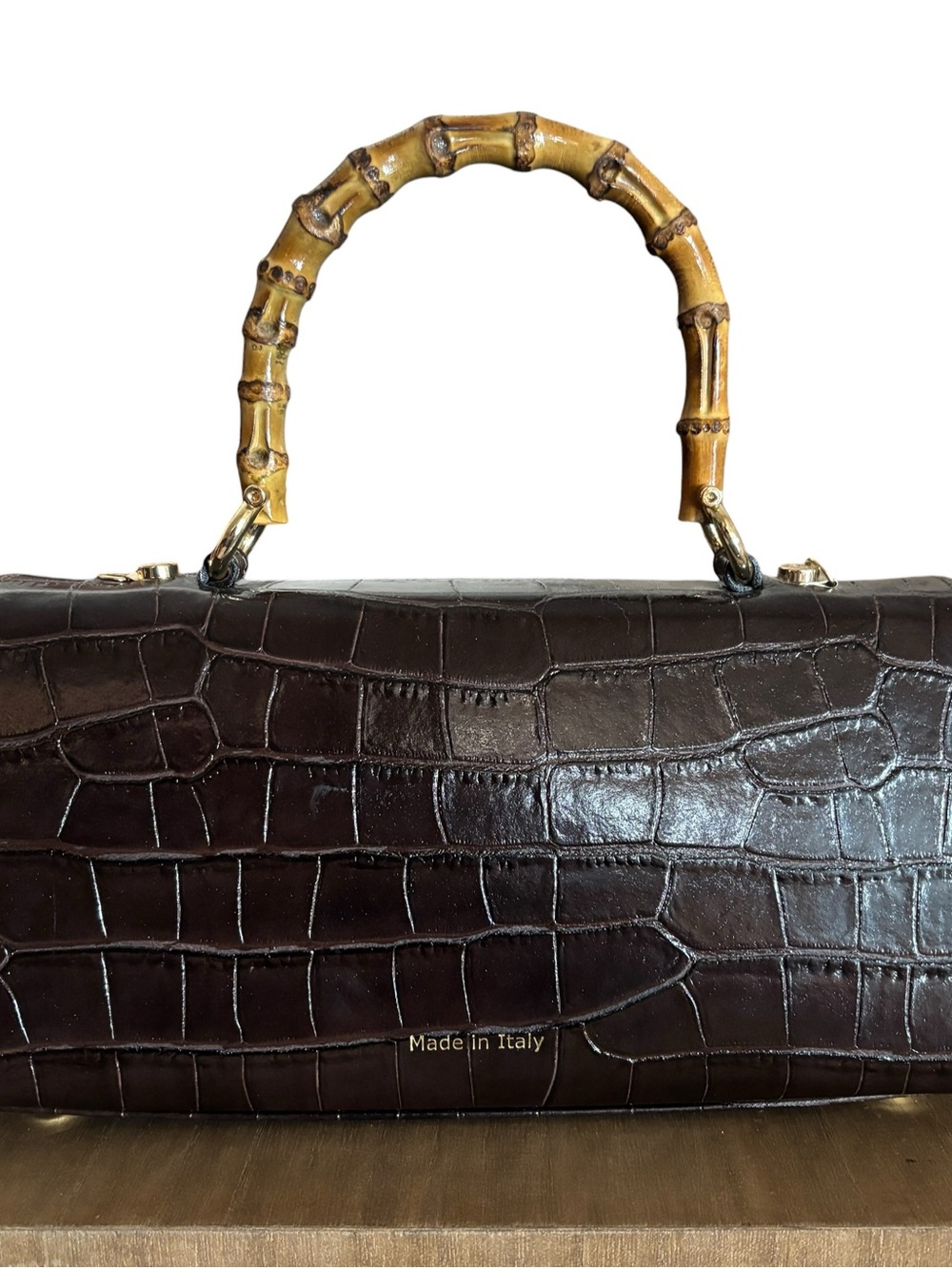 Pratesi Castalia Lady Bag chocolate croc-embossed Italian leather handbag NWOT - Picture 9 of 13